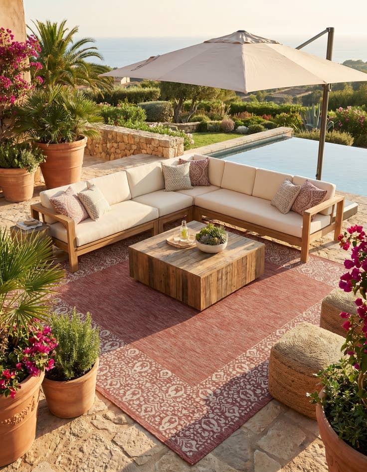 Detail image of 10' 8 x 10' 8 Easy-Clean Border Indoor / Outdoor Square Rug