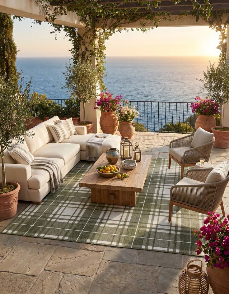 Detail image of 10' x 10' Easy-Clean Checkered Indoor / Outdoor Square Rug