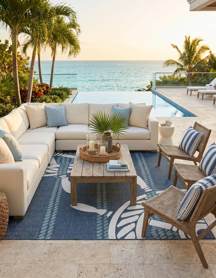 Detail image of 7' 10 x 7' 10 Easy-Clean Coastal Indoor / Outdoor Square Rug