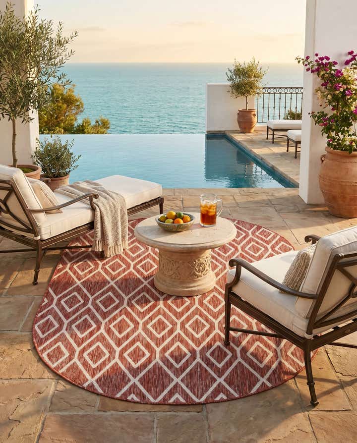 5' 3 x 8' Easy-Clean Jill Zarin Turks and Caicos Indoor / Outdoor Oval Rug