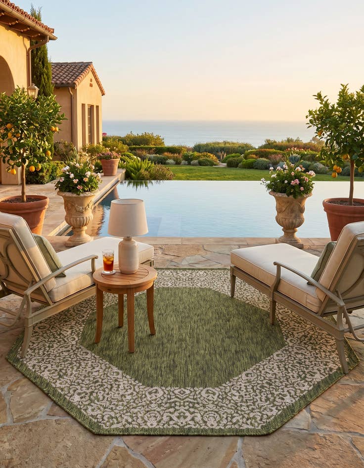 Detail image of 5' 3 x 5' 3 Easy-Clean Border Indoor / Outdoor Octagon Rug