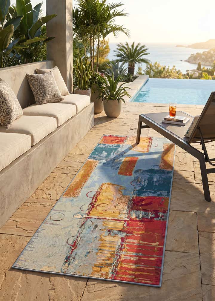 2' 7 x 7' Easy-Clean Modern Indoor / Outdoor Runner Rug