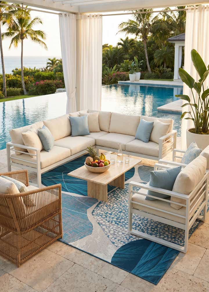 7' 10 x 7' 10 Easy-Clean Modern Indoor / Outdoor Square Rug