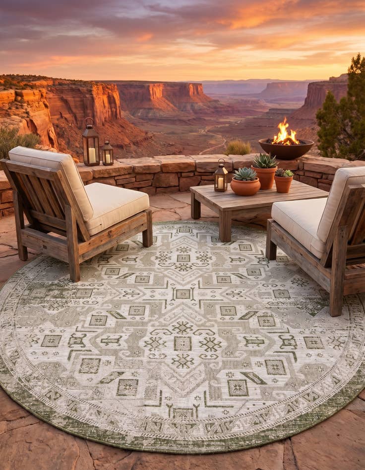 Detail image of 10' x 10' Easy-Clean Aztec Indoor / Outdoor Round Rug
