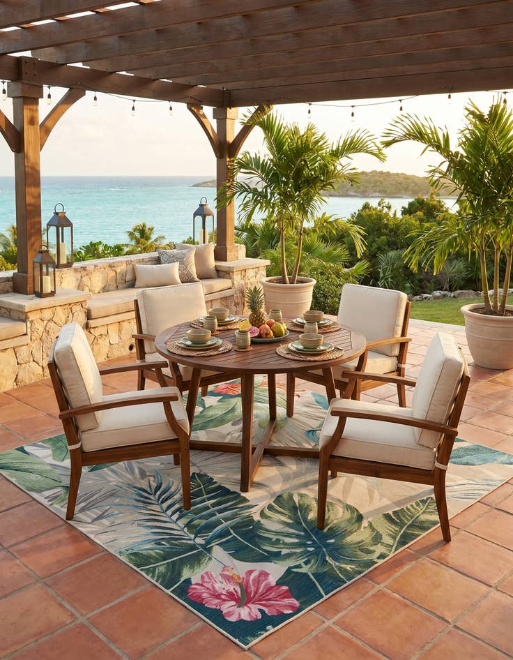 Detail image of 6' x 6' Easy-Clean Botanical Indoor / Outdoor Square Rug