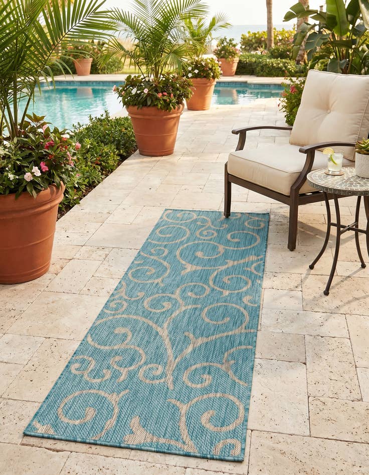 Detail image of 2' x 6' Easy-Clean Botanical Indoor / Outdoor Runner Rug