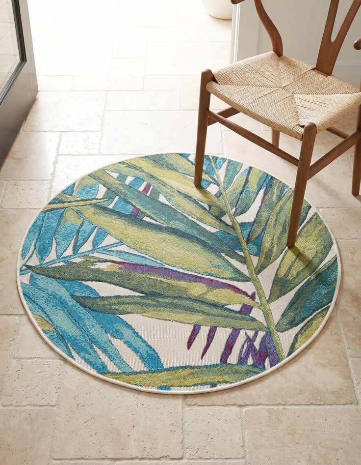 Detail image of 3' x 3' Easy-Clean Botanical Indoor / Outdoor Round Rug
