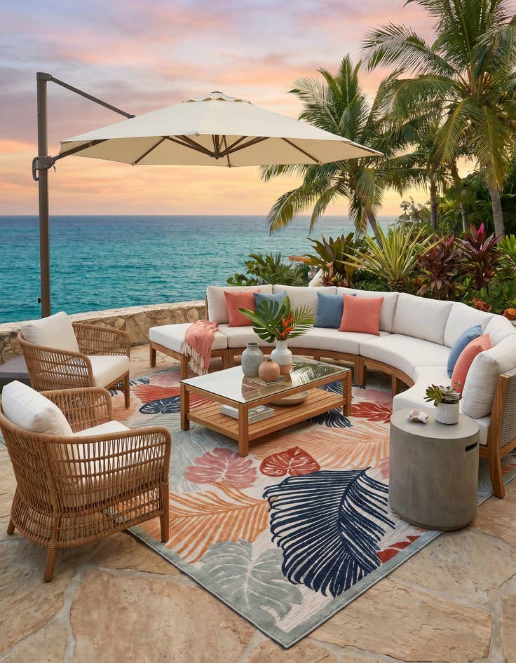 Detail image of 9' 9 x 12' Easy-Clean Botanical Indoor / Outdoor Rug