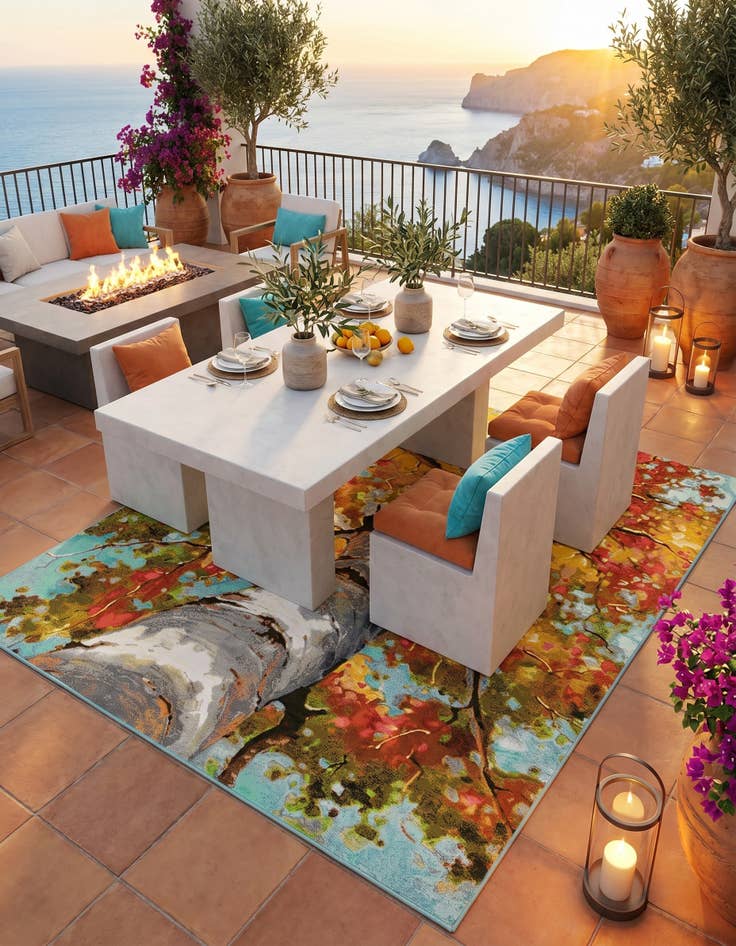 Detail image of 7' 10 x 10' Easy-Clean Botanical Indoor / Outdoor Rug