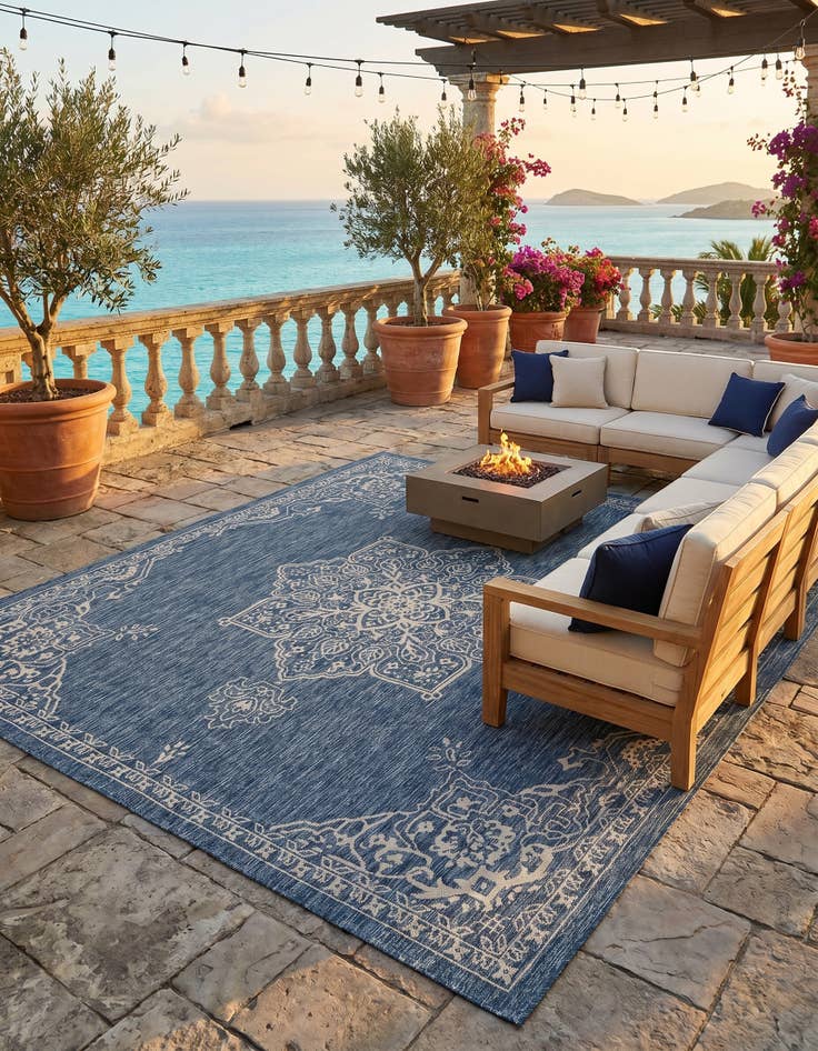 Detail image of 10' x 10' Easy-Clean Traditional Indoor / Outdoor Square Rug