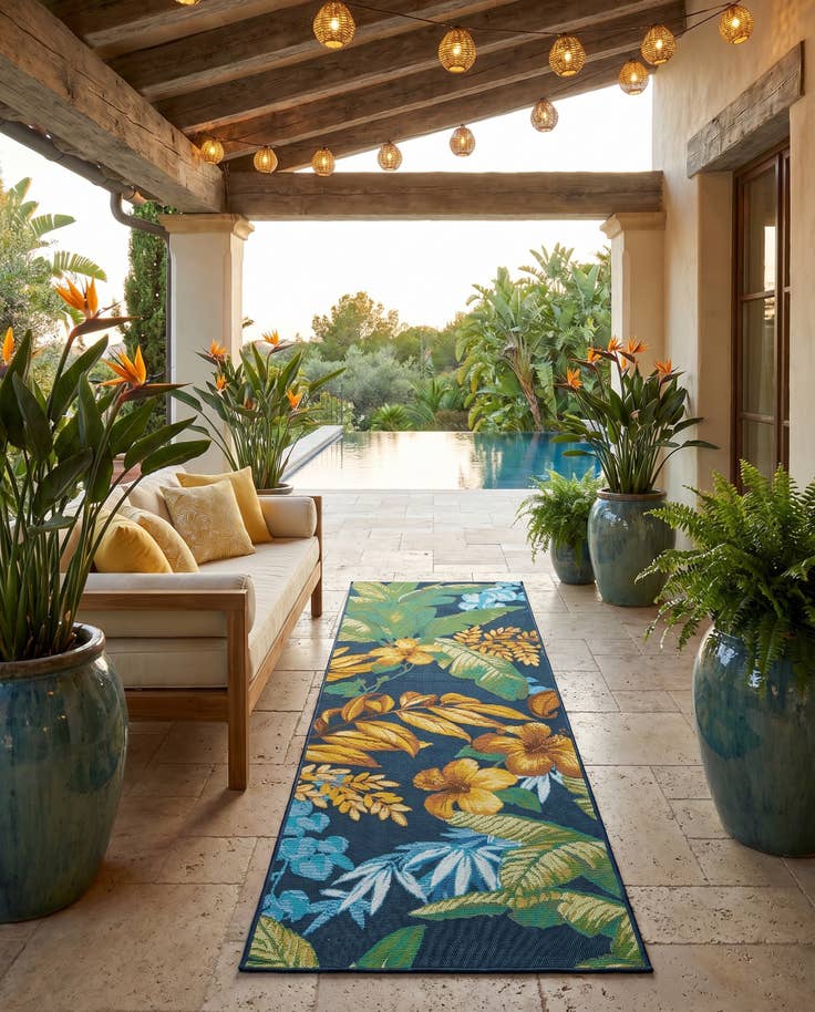 Detail image of 2' x 6' Easy-Clean Botanical Indoor / Outdoor Runner Rug