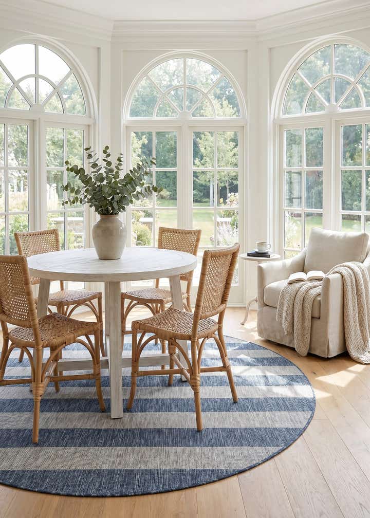 7' 10 x 7' 10 Easy-Clean Striped Indoor / Outdoor Round Rug