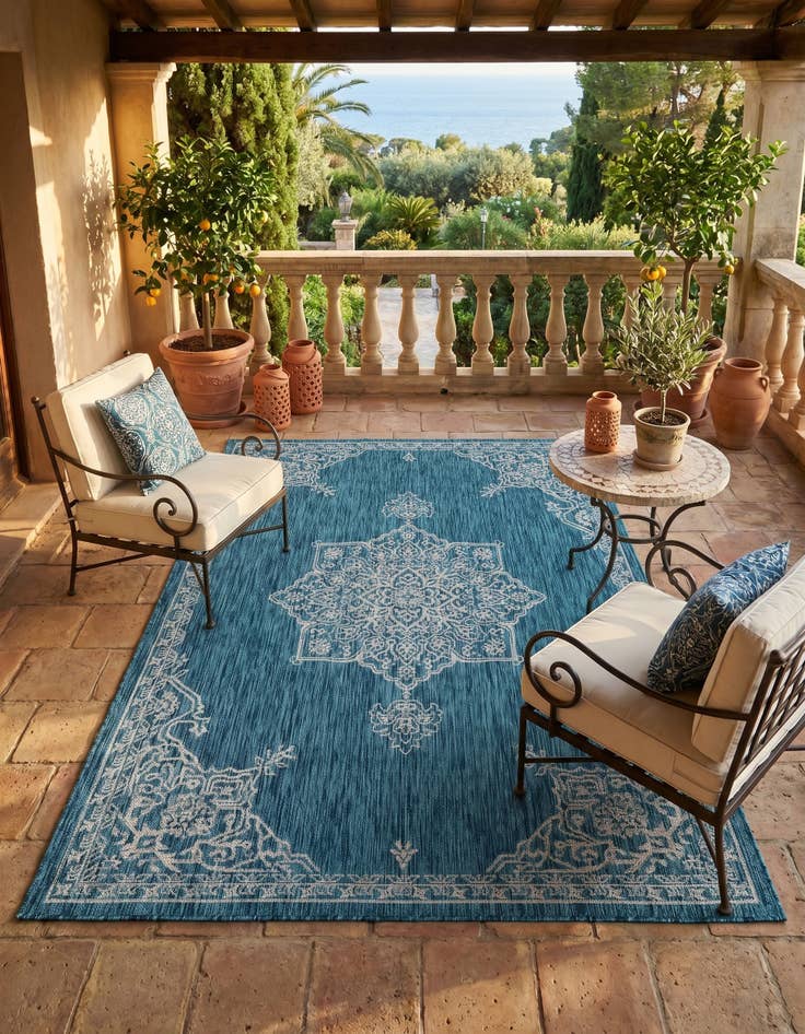 Detail image of 5' 3 x 8' Easy-Clean Traditional Indoor / Outdoor Rug