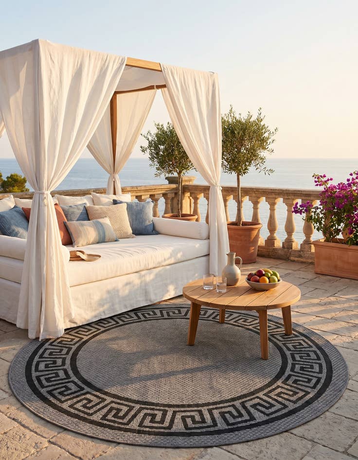 Detail image of 6' x 6' Easy-Clean Border Indoor / Outdoor Round Rug