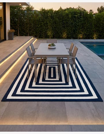 Navy Blue and White Easy-Clean Eco Verse Washable Indoor / Outdoor Rug