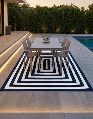 Navy Blue and White Easy-Clean Eco Verse Washable Indoor / Outdoor Rug