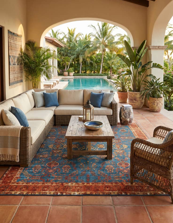 Detail image of 7' 10 x 7' 10 Easy-Clean Traditional Indoor / Outdoor Square Rug