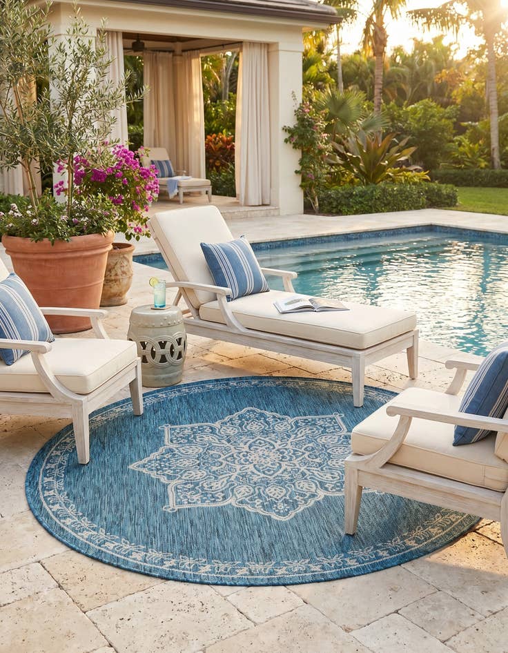 Detail image of 6' x 6' Easy-Clean Traditional Indoor / Outdoor Round Rug