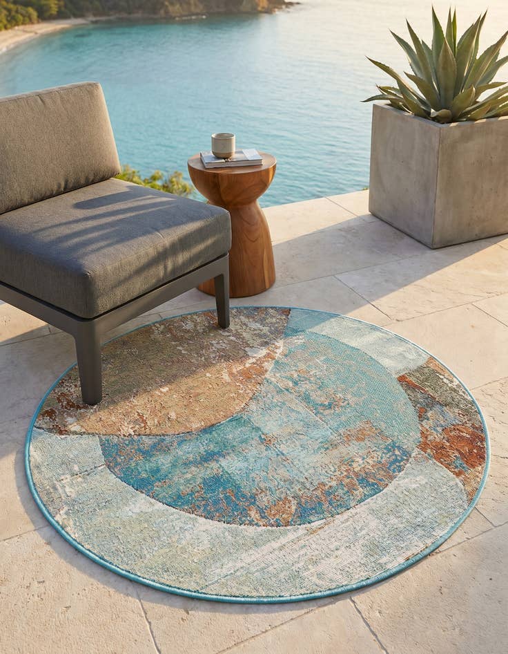 Detail image of 4' 1 x 4' 1 Easy-Clean Modern Indoor / Outdoor Round Rug