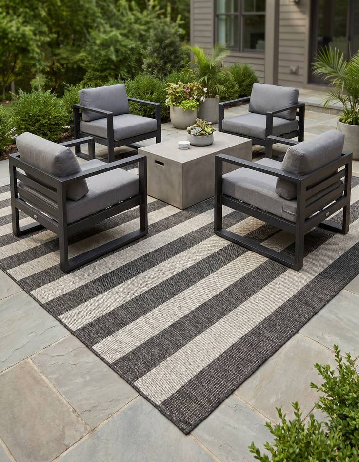 Detail image of 6' x 6' Easy-Clean Striped Indoor / Outdoor Square Rug