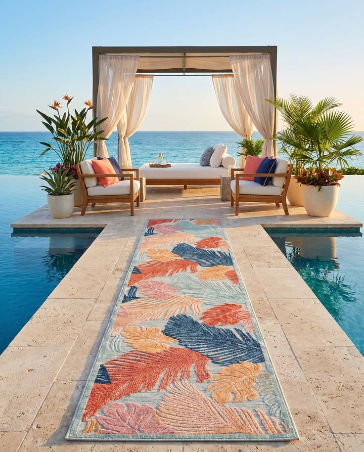 Detail image of 2' 7 x 12' Easy-Clean Botanical Indoor / Outdoor Runner Rug