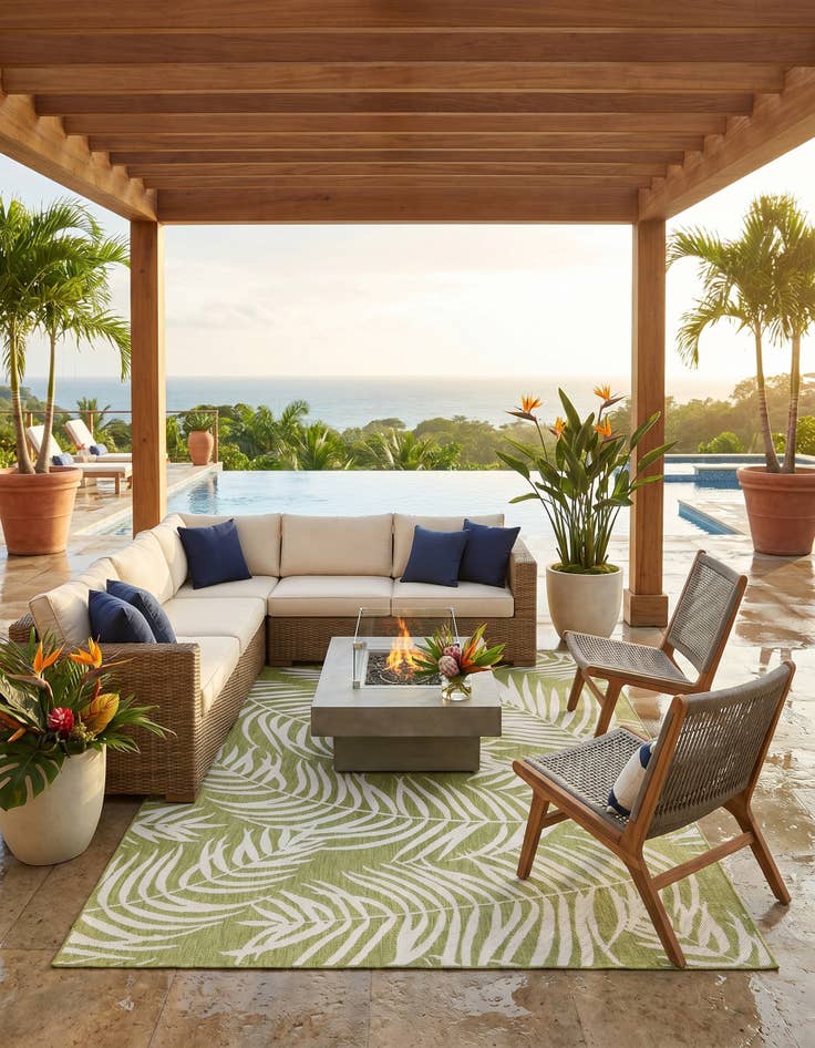 Detail image of 7' 10 x 11' Easy-Clean Botanical Indoor / Outdoor Rug