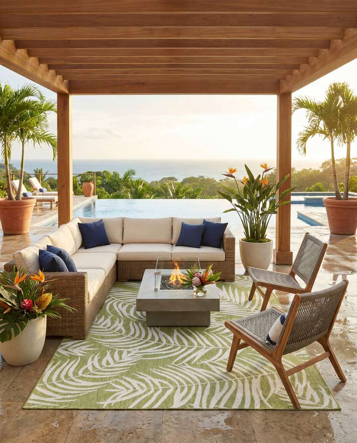 7' 10 x 11' Easy-Clean Botanical Indoor / Outdoor Rug