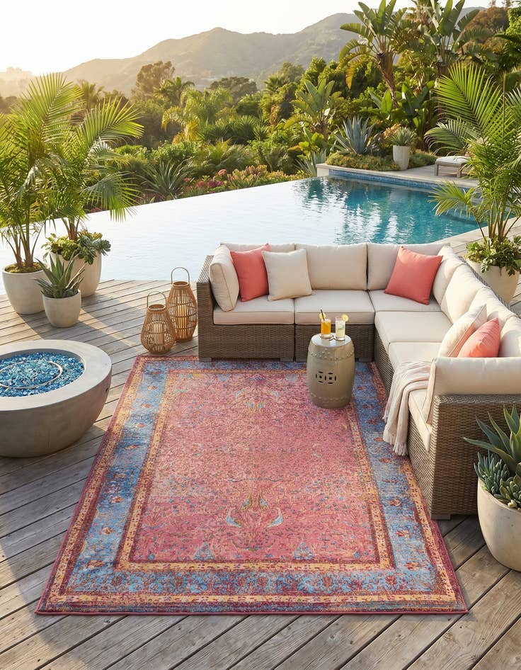 Detail image of 5' 3 x 8' Easy-Clean Traditional Indoor / Outdoor Rug