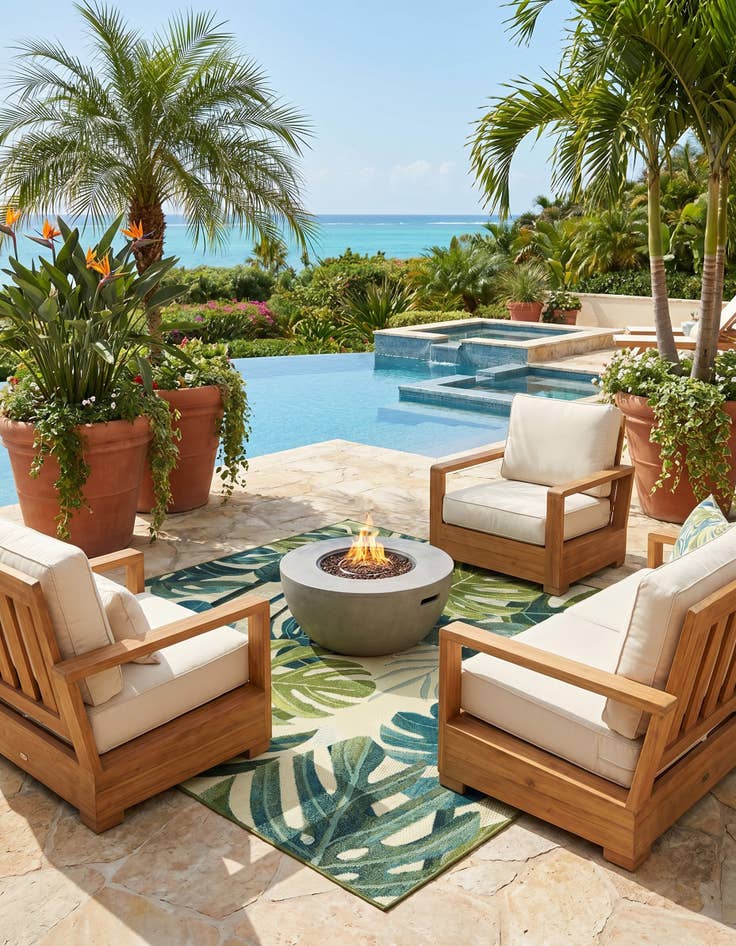 Detail image of 5' 3 x 5' 3 Easy-Clean Botanical Indoor / Outdoor Square Rug