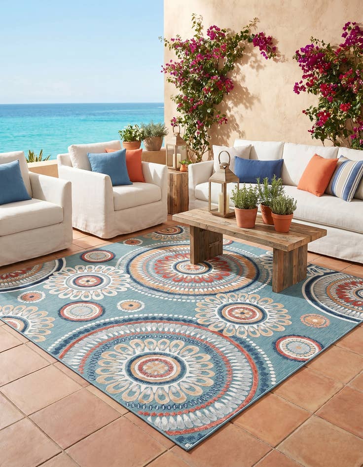 Detail image of 8' 2 x 8' 2 Easy-Clean Botanical Indoor / Outdoor Square Rug