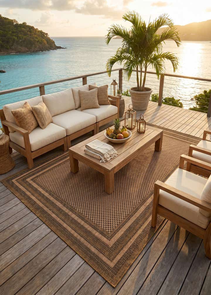 5' 3 x 8' Easy-Clean Border Indoor / Outdoor Rug