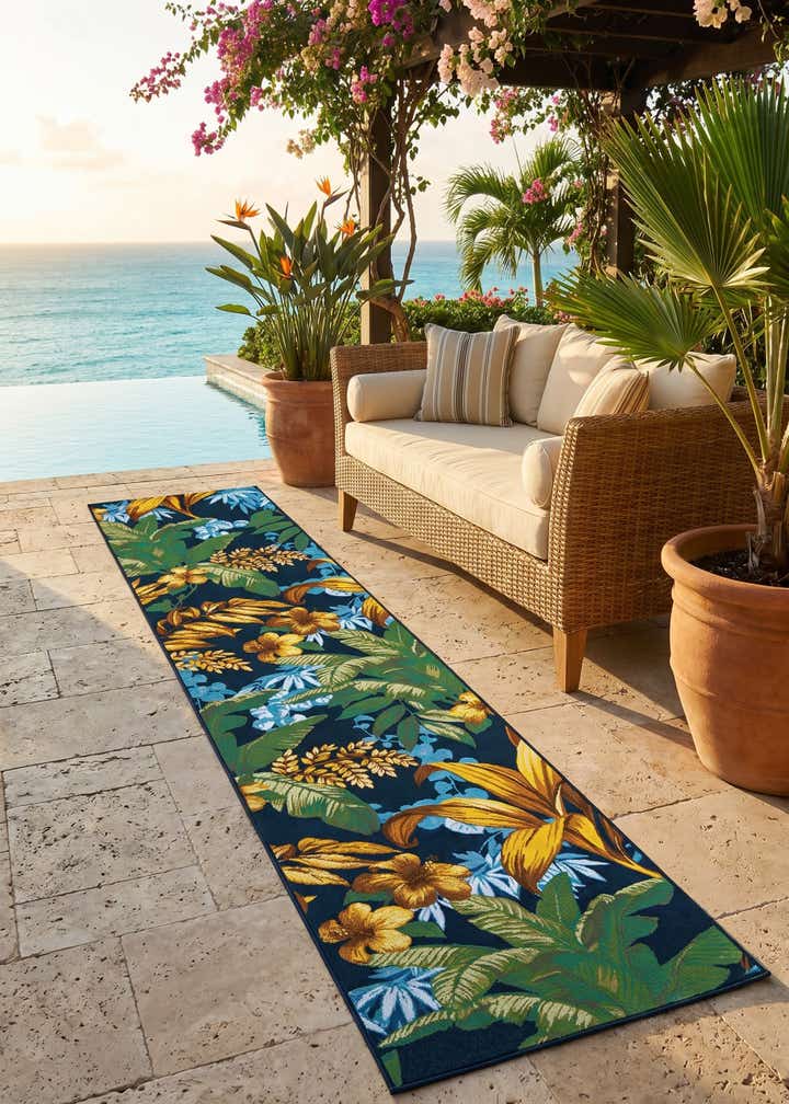 2' 7 x 12' Easy-Clean Botanical Indoor / Outdoor Runner Rug