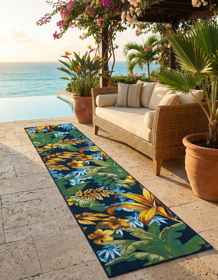 Detail image of 2' 7 x 12' Easy-Clean Botanical Indoor / Outdoor Runner Rug