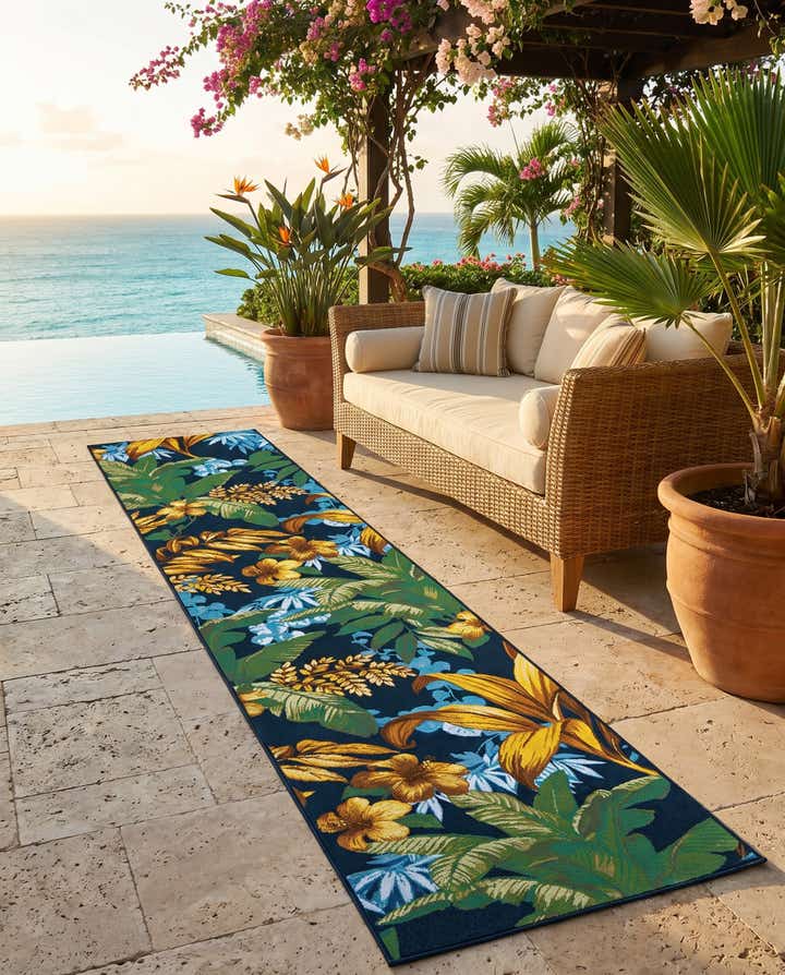 2' 7 x 12' Easy-Clean Botanical Indoor / Outdoor Runner Rug