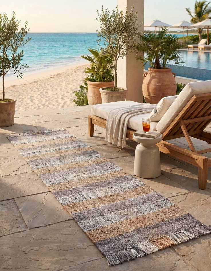 Detail image of 2' x 8' Easy-Clean Eco Plaid Washable Indoor / Outdoor Runner Rug