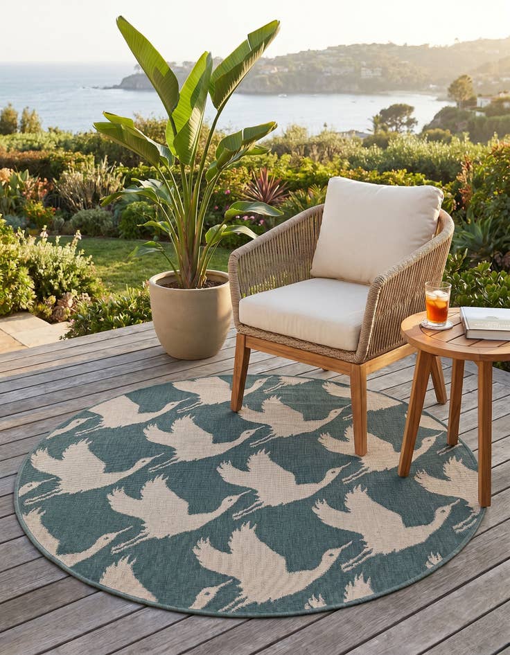 Detail image of 4' x 4' Easy-Clean Coastal Indoor / Outdoor Round Rug