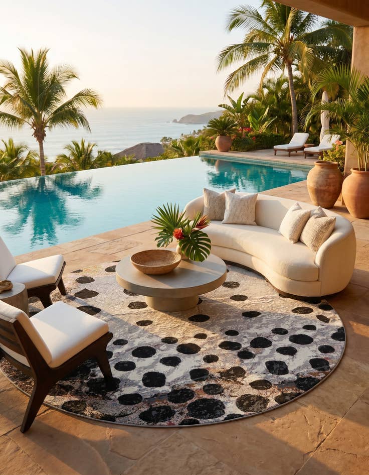 Detail image of 7' 10 x 7' 10 Easy-Clean Modern Indoor / Outdoor Round Rug