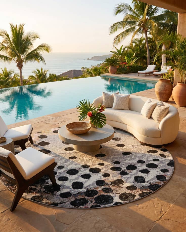 Detail image of 7' 10 x 7' 10 Easy-Clean Modern Indoor / Outdoor Round Rug