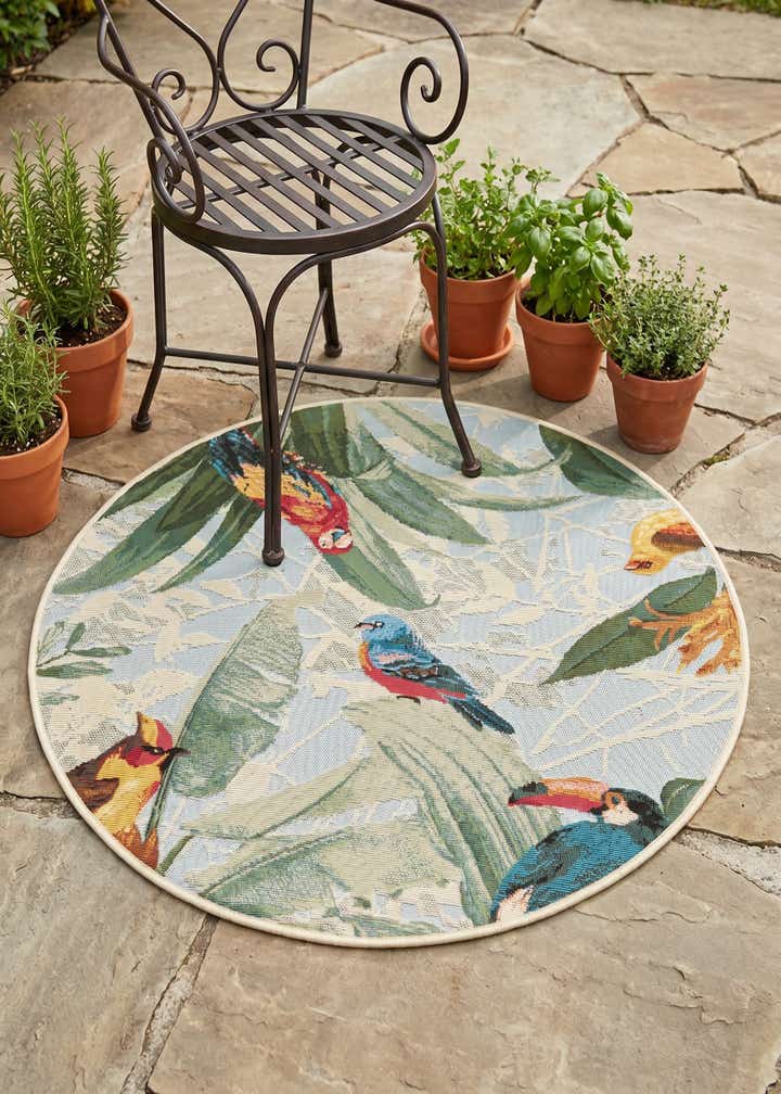 3' x 3' Easy-Clean Botanical Indoor / Outdoor Round Rug