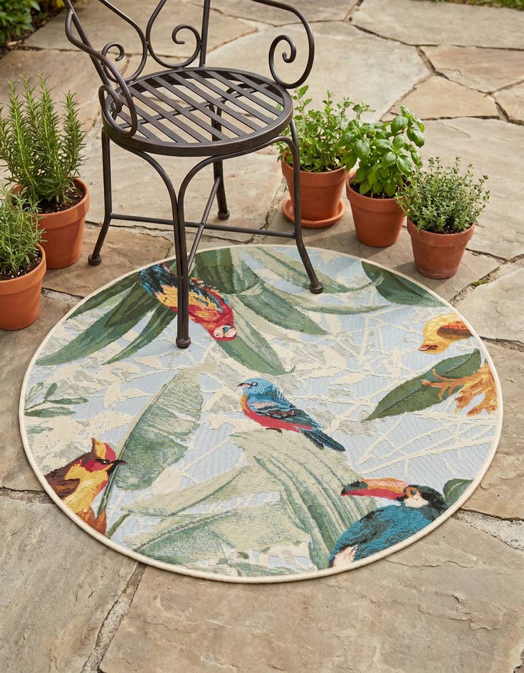Detail image of 3' x 3' Easy-Clean Botanical Indoor / Outdoor Round Rug