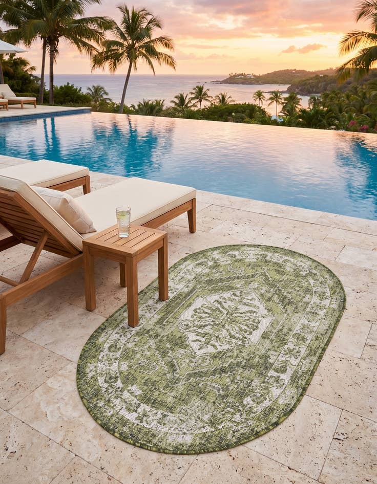Detail image of 3' x 5' 3 Easy-Clean Traditional Indoor / Outdoor Oval Rug