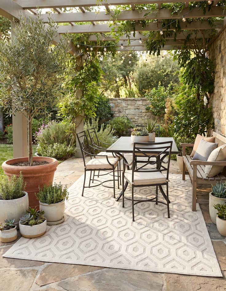 Detail image of 5' 3 x 8' Easy-Clean Trellis Textured Indoor / Outdoor Rug