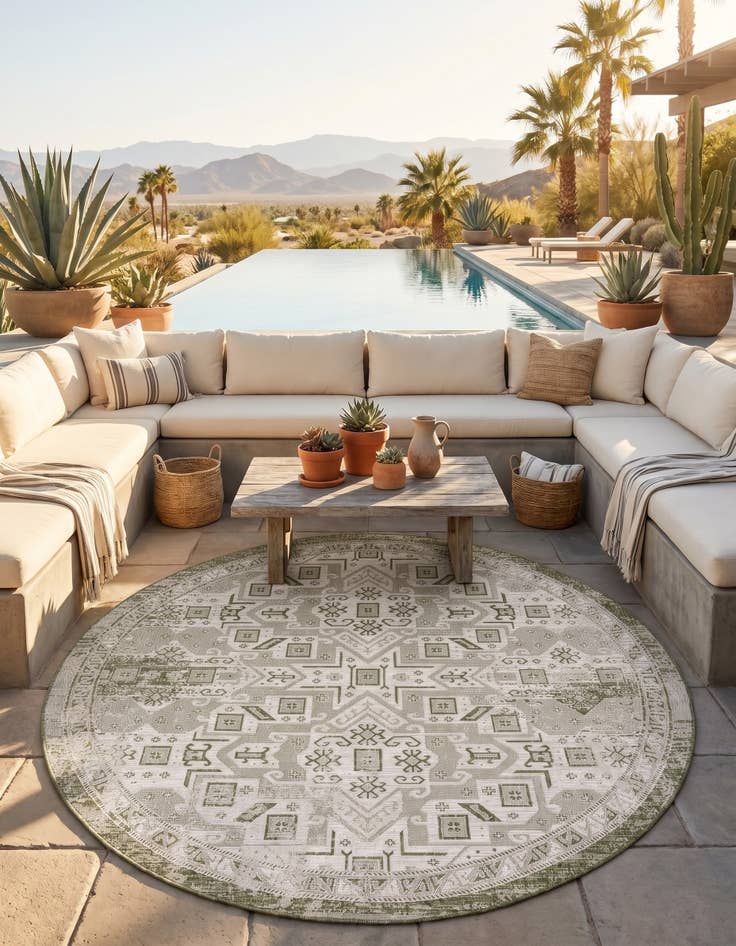 Detail image of 10' x 10' Easy-Clean Aztec Indoor / Outdoor Round Rug