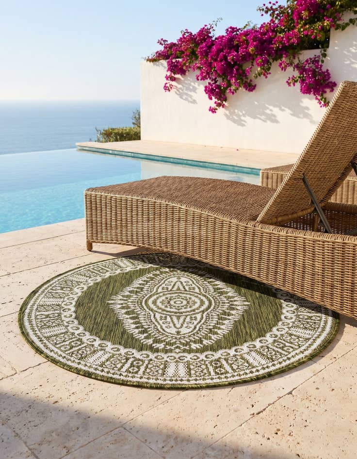 Detail image of 3' x 3' Easy-Clean Traditional Indoor / Outdoor Round Rug