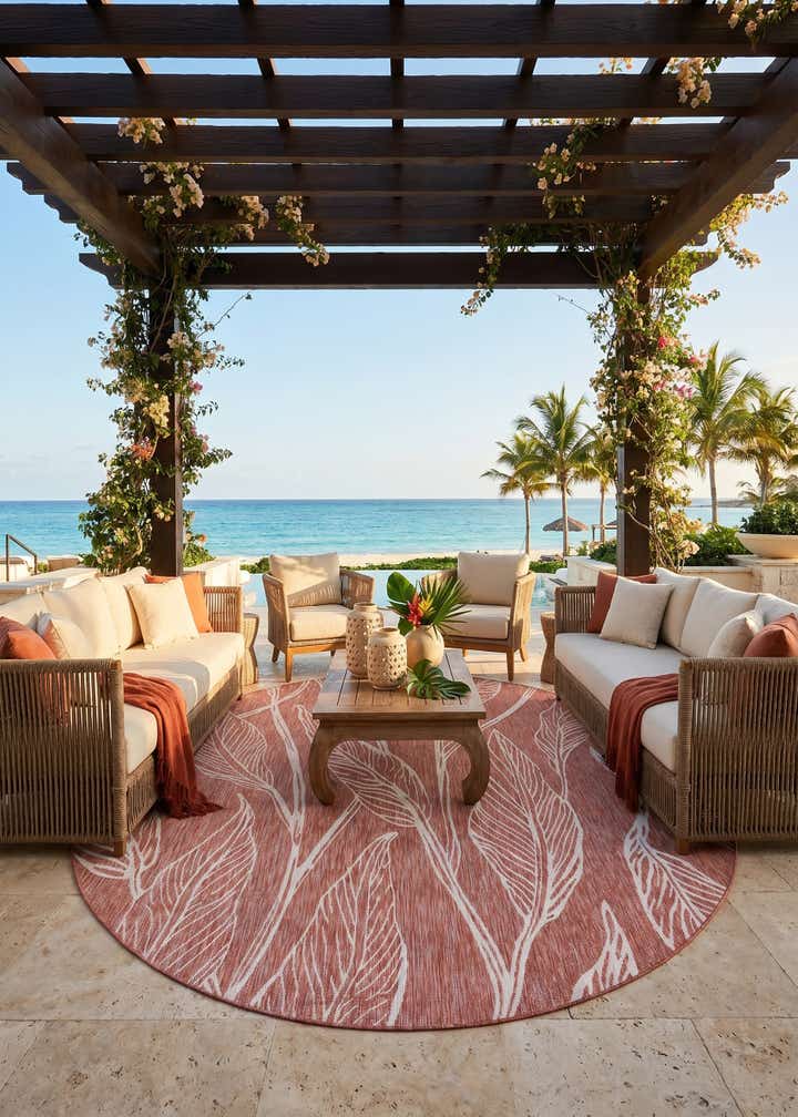 10' 8 x 10' 8 Easy-Clean Botanical Indoor / Outdoor Round Rug