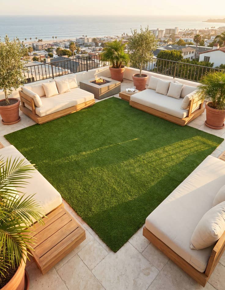 Detail image of 10' x 10' Easy-Clean Grass Indoor / Outdoor Square Rug