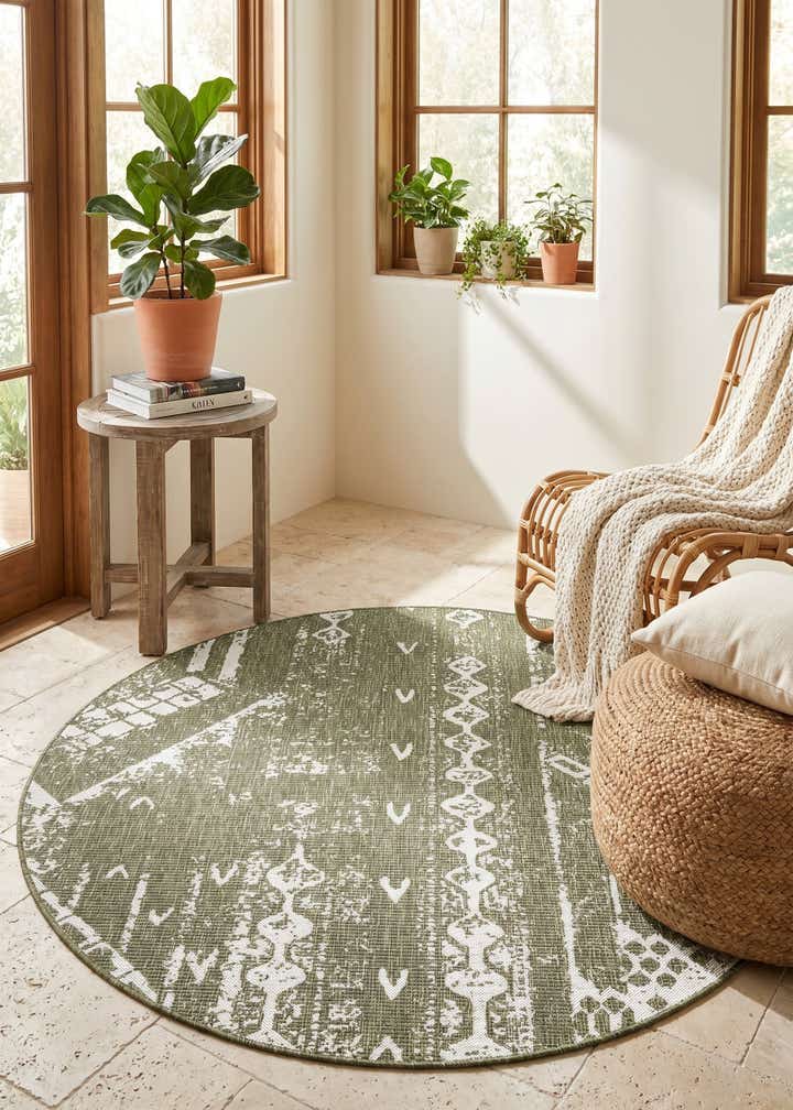 6' x 6' Easy-Clean Bohemian Indoor / Outdoor Round Rug