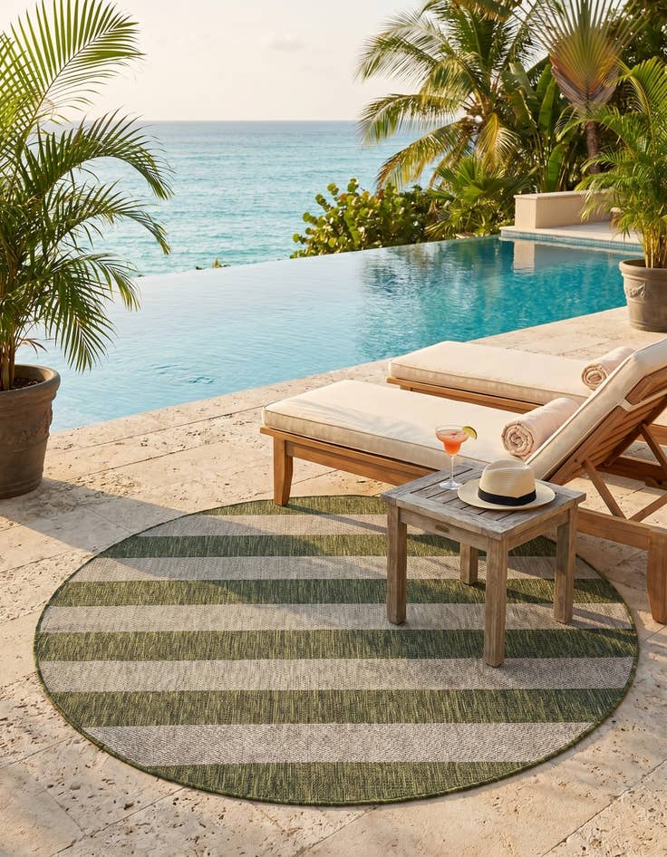 Detail image of 5' 3 x 5' 3 Easy-Clean Striped Indoor / Outdoor Round Rug