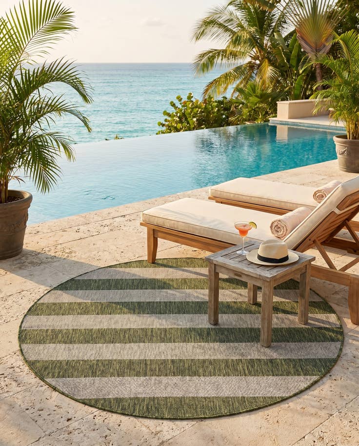 Detail image of 5' 3 x 5' 3 Easy-Clean Ribbon Indoor / Outdoor Round Rug