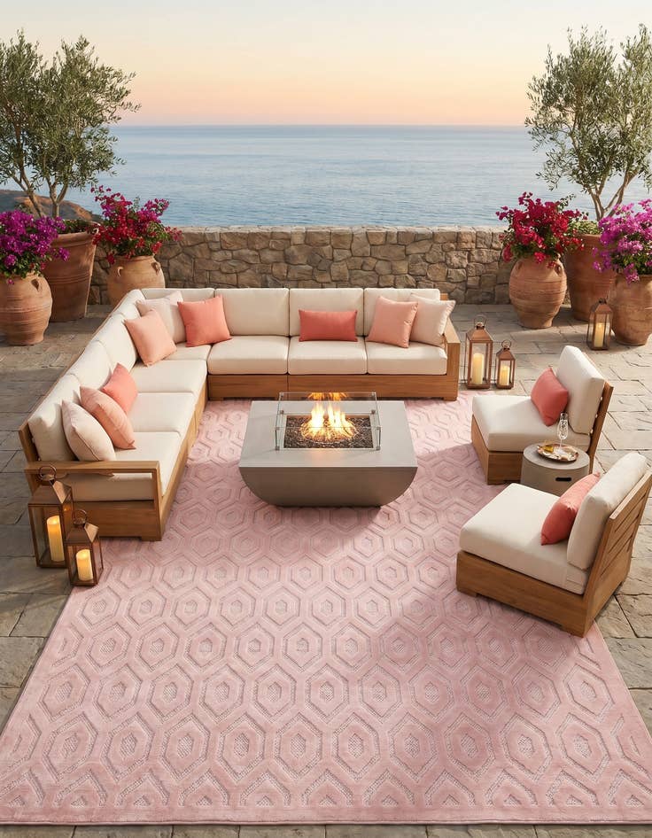 Detail image of 9' x 12' Easy-Clean Trellis Textured Indoor / Outdoor Rug